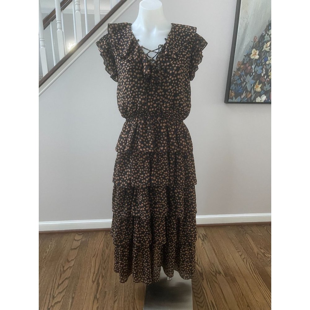 SEN Collection Star Print Ruffled Midi Maxi Dress - Size Medium